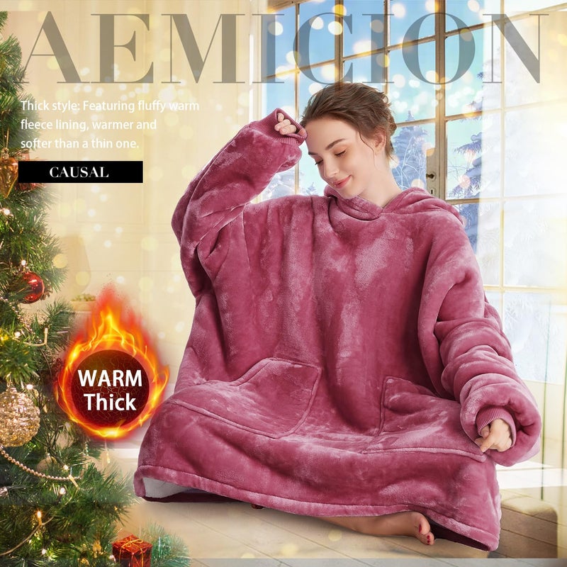 Aemicion Wearable Blanket for Women,Warm Cozy Oversized Hoodie Blanket as Pink Gifts for Women Mom Girlfriend-Mellow Rose - Image 5